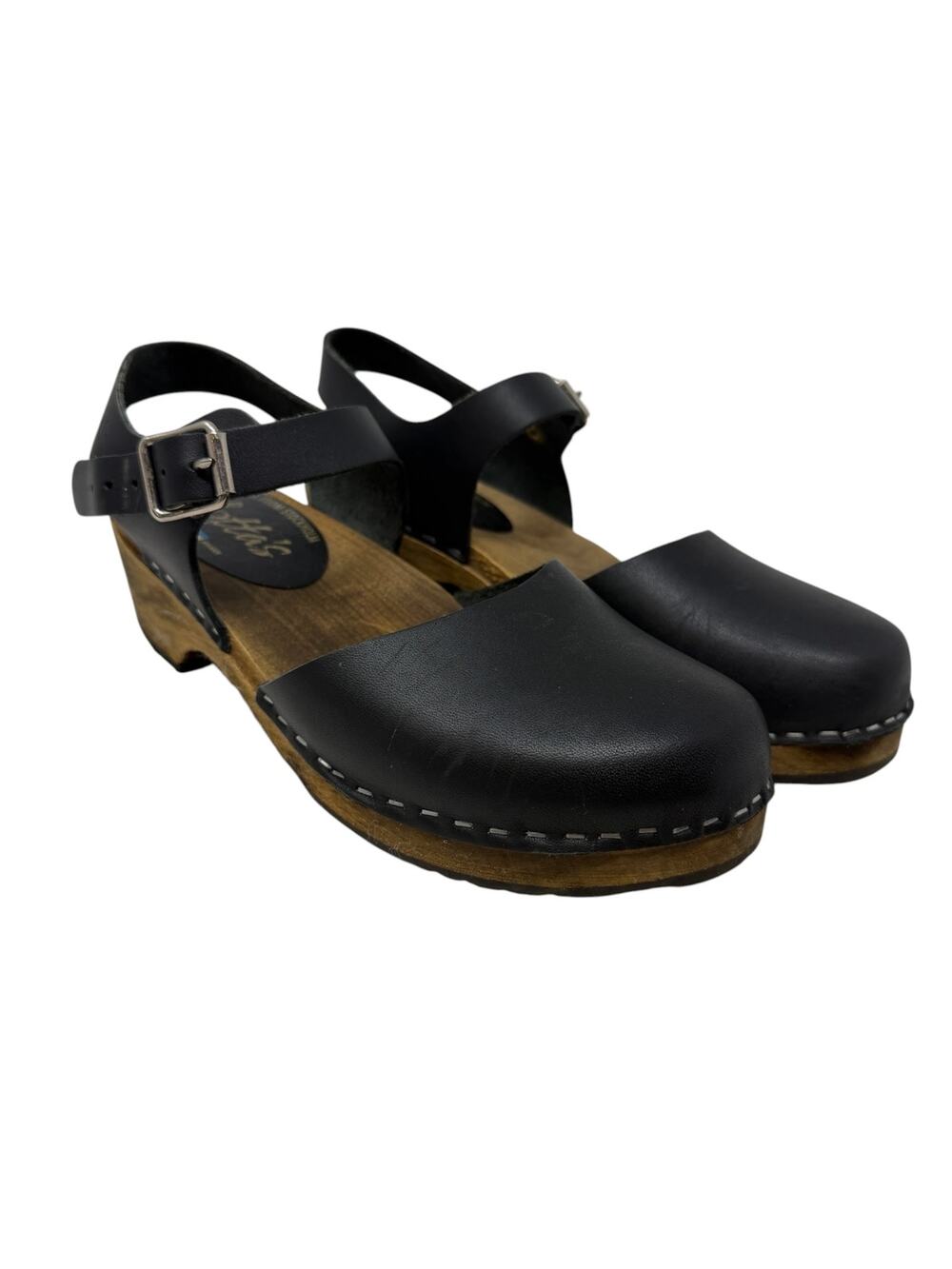 Lotta From Stockholm Low Wood Slingback Clogs Black Leather EU 38 US 8
